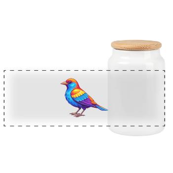 Merle à ailes rouges dessin animé kawaii coloré - Boîte à biscuits avec couvercle en bois - blanc - Devant