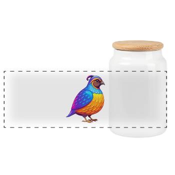 Quail Colorful Kawaii Cartoon Character Bird - Panoramic Cookie Jar with Wooden Lid - white - Front