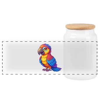 Papagei Bunte Kawaii Cartoon Figur Vogel - Panorama Keksdose mit Holzdeckel - Weiß - Vorne