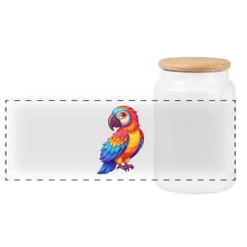 Papagei Bunte Kawaii Cartoon Figur Vogel - Panorama Keksdose mit Holzdeckel - Weiß - Vorne