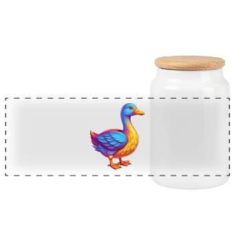 Goose Colorful Kawaii Cartoon Character Bird - Panoramic Cookie Jar with Wooden Lid - white - Front