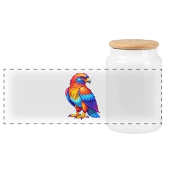 Hawk Colorful Kawaii Cartoon Character Bird - Panoramic Cookie Jar with Wooden Lid - white - Front
