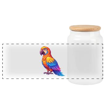 Papagei Bunte Kawaii Cartoon Figur Vogel - Panorama Keksdose mit Holzdeckel - Weiß - Vorne