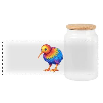 Kiwi oiseau Coloré Kawaii Dessin animé Personnage Oiseau - Boîte à biscuits avec couvercle en bois - blanc - Devant