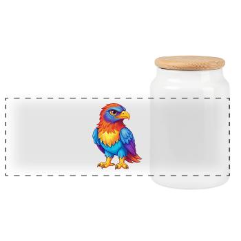 Falke Bunte Kawaii Cartoon Figur Vogel - Panorama Keksdose mit Holzdeckel - Weiß - Vorne