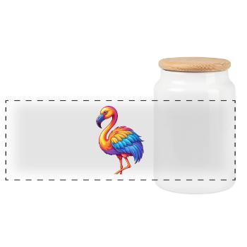 Flamingo Colorful Kawaii Cartoon Character Bird - Panoramic Cookie Jar with Wooden Lid - white - Front