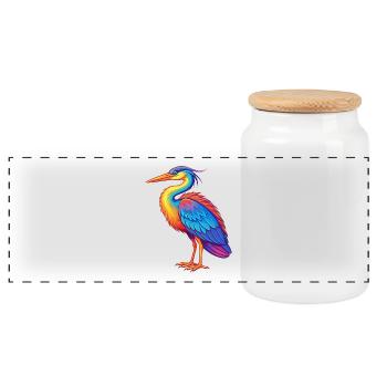 Grand héron bleu coloré Kawaii dessin animé oiseau - Boîte à biscuits avec couvercle en bois - blanc - Devant
