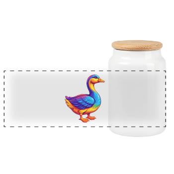 Goose Colorful Kawaii Cartoon Character Bird - Panoramic Cookie Jar with Wooden Lid - white - Front