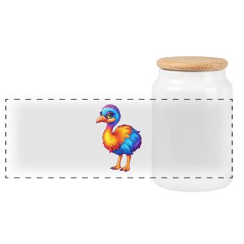 Emu Colorful Kawaii Cartoon Character Bird - Panoramic Cookie Jar with Wooden Lid - white - Front
