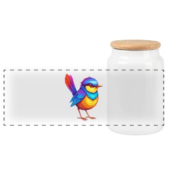 Fairywren coloré Kawaii dessin animé Personnage Oiseau - Boîte à biscuits avec couvercle en bois - blanc - Devant