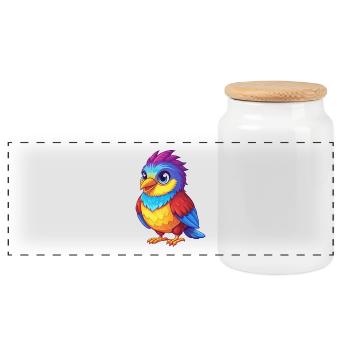 Cuckoo Colorful Kawaii Cartoon Character Bird - Panoramic Cookie Jar with Wooden Lid - white - Front