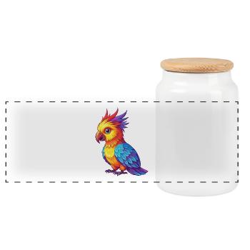 Cockatoo Colorful Kawaii Cartoon Character Bird - Panoramic Cookie Jar with Wooden Lid - white - Front