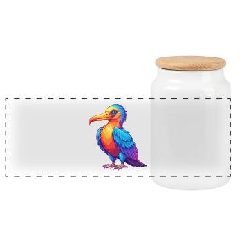 Frégate oiseau coloré Kawaii dessin animé Personnage oiseau - Boîte à biscuits avec couvercle en bois - blanc - Devant