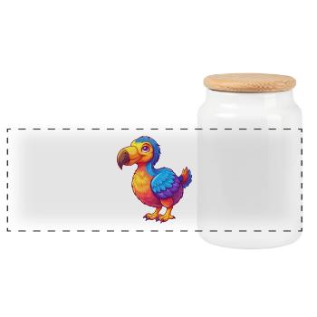 Dodo coloré Kawaii dessin animé Personnage Oiseau - Boîte à biscuits avec couvercle en bois - blanc - Devant