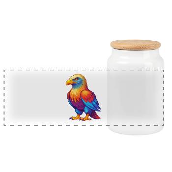 Bald Eagle Colorful Kawaii Cartoon Character Bird - Panoramic Cookie Jar with Wooden Lid - white - Front
