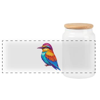 Bee Eater Colorful Kawaii Cartoon Character Bird - Panoramic Cookie Jar with Wooden Lid - white - Front