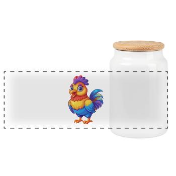 Chicken Colorful Kawaii Cartoon Character Bird - Panoramic Cookie Jar with Wooden Lid - white - Front