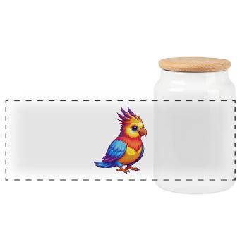 calopsitte coloré Kawaii personnage de dessin animé oiseau - Boîte à biscuits avec couvercle en bois - blanc - Devant