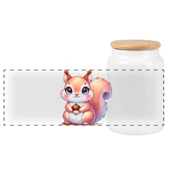 The cute squirrel with favorite food - Panoramic Cookie Jar with Wooden Lid - white - Front