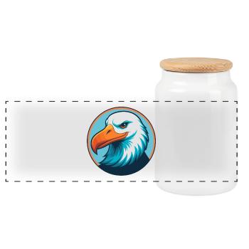 Albatross Niedliches Kawaii Cartoon Tier Haustier Logo - Panorama Keksdose mit Holzdeckel - Weiß - Vorne