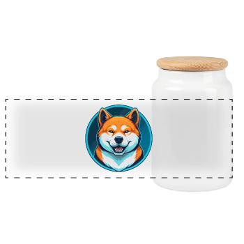 Akita Dog Cute Kawaii Cartoon Animal Pet Logo - Panoramic Cookie Jar with Wooden Lid - white - Front