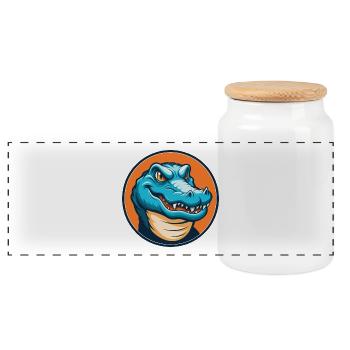 Alligator Niedliches Kawaii Cartoon Tier Haustier Logo - Panorama Keksdose mit Holzdeckel - Weiß - Vorne
