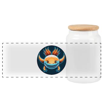 Axolotl Niedliches lustiges Kawaii Cartoon Tier Haustier Logo - Panorama Keksdose mit Holzdeckel - Weiß - Vorne