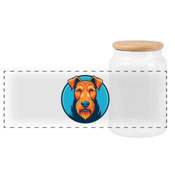 Airedale Terrier Hund Niedliches Kawaii Cartoon Haustier Logo - Panorama Keksdose mit Holzdeckel - Weiß - Vorne