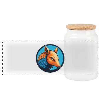 Armadillo Cute Kawaii Cartoon Animal Pet Logo - Panoramic Cookie Jar with Wooden Lid - white - Front