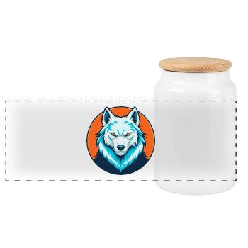Arctic Wolf Niedliches Kawaii Cartoon Tier Haustier Logo - Panorama Keksdose mit Holzdeckel - Weiß - Vorne