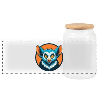 Aye Aye Niedliches lustiges Kawaii Cartoon Tier Haustier Logo - Panorama Keksdose mit Holzdeckel - Weiß - Vorne