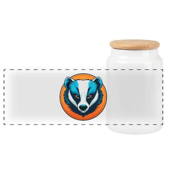 blaireau mignon kawaii dessin animé clipart animal de compagnie logo - Boîte à biscuits avec couvercle en bois - blanc - Devant