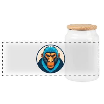 Pavian Niedliche Kawaii Cartoon Clipart Tier Haustier Logo - Panorama Keksdose mit Holzdeckel - Weiß - Vorne