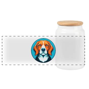 Beagle chien mignon Kawaii dessin animé animal animal Logo - Boîte à biscuits avec couvercle en bois - blanc - Devant