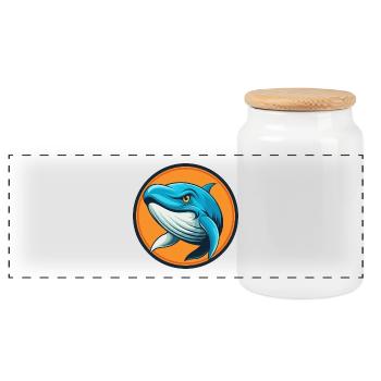 Blue whale Cute Kawaii Cartoon Animal Pet Logo - Panoramic Cookie Jar with Wooden Lid - white - Front