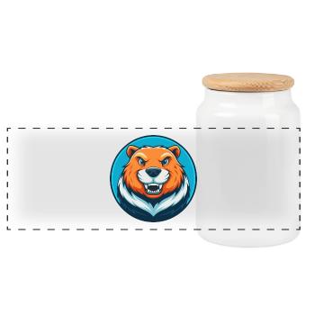 Beaver Cute Kawaii Cartoon Clipart Animal Pet Logo - Panoramic Cookie Jar with Wooden Lid - white - Front