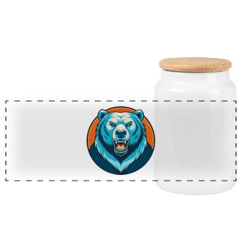 Bear Cute Kawaii Cartoon Clipart Animal Pet Logo - Panoramic Cookie Jar with Wooden Lid - white - Front