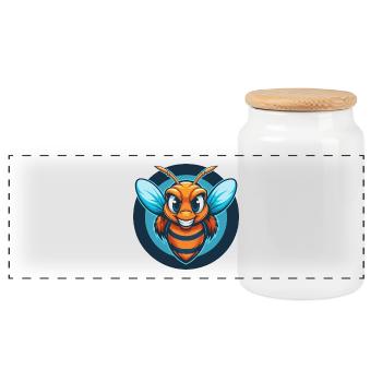 abeille mignon kawaii dessin animé clipart animal animal de compagnie logo - Boîte à biscuits avec couvercle en bois - blanc - Devant