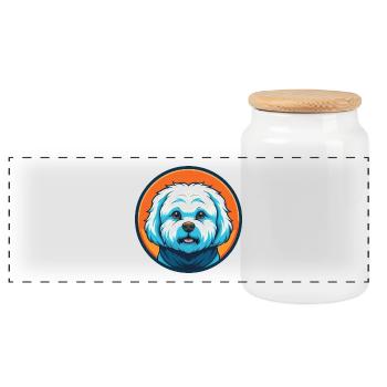 Bichon frisé chien mignon Kawaii dessin animé Animal Logo - Boîte à biscuits avec couvercle en bois - blanc - Devant