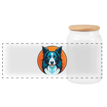 Border Collie chien mignon Kawaii dessin animé Animal Logo - Boîte à biscuits avec couvercle en bois - blanc - Devant