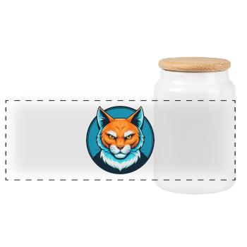 Katze Niedlich Kawaii Cartoon Clipart Tier Haustier Logo - Panorama Keksdose mit Holzdeckel - Weiß - Vorne