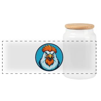 Chicken Cute Funny Kawaii Cartoon Animal Pet Logo - Panoramic Cookie Jar with Wooden Lid - white - Front