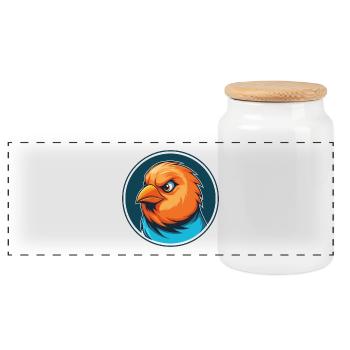 Canary Bird Cute Kawaii Cartoon Animal Pet Logo - Panoramic Cookie Jar with Wooden Lid - white - Front