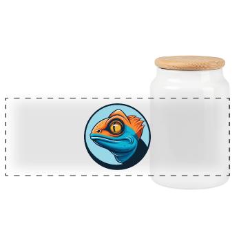Caméléon mignon Kawaii dessin animé Animal Animal Pet Logo - Boîte à biscuits avec couvercle en bois - blanc - Devant