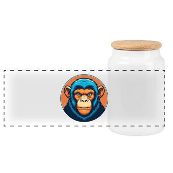 Chimpanzé mignon Kawaii dessin animé Animal Animal Logo - Boîte à biscuits avec couvercle en bois - blanc - Devant
