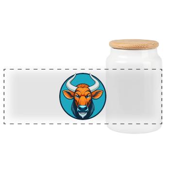 Bongo Niedliche Kawaii Cartoon Clipart Tier Haustier Logo - Panorama Keksdose mit Holzdeckel - Weiß - Vorne