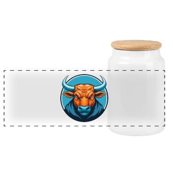 Taureau mignon kawaii dessin animé Clipart Animal Pet Logo - Boîte à biscuits avec couvercle en bois - blanc - Devant