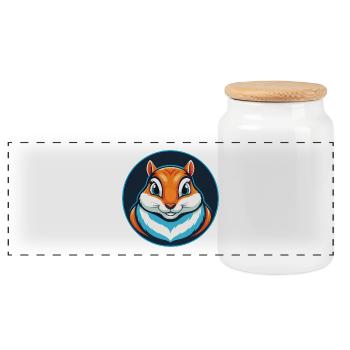 Chipmunk Cute Kawaii Cartoon Animal Pet Logo - Panoramic Cookie Jar with Wooden Lid - white - Front