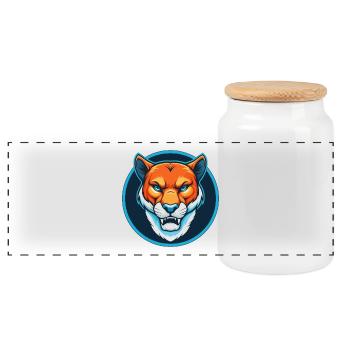 Cougar mignon kawaii dessin animé Clipart Animal Pet Logo - Boîte à biscuits avec couvercle en bois - blanc - Devant