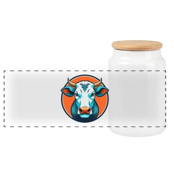 Kuh Niedlich Kawaii Cartoon Clipart Tier Haustier Logo - Panorama Keksdose mit Holzdeckel - Weiß - Vorne